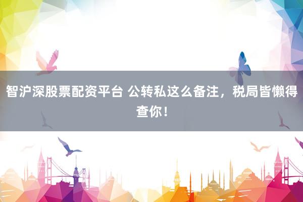 智沪深股票配资平台 公转私这么备注，税局皆懒得查你！