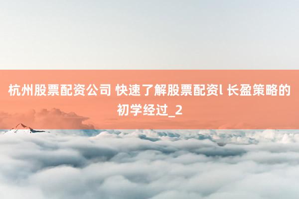杭州股票配资公司 快速了解股票配资l 长盈策略的初学经过_2